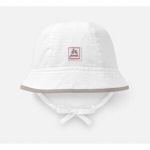 Jacadi Paris Baby Sun Hat 49cm White Cotton Bucket Hat Tie Strap